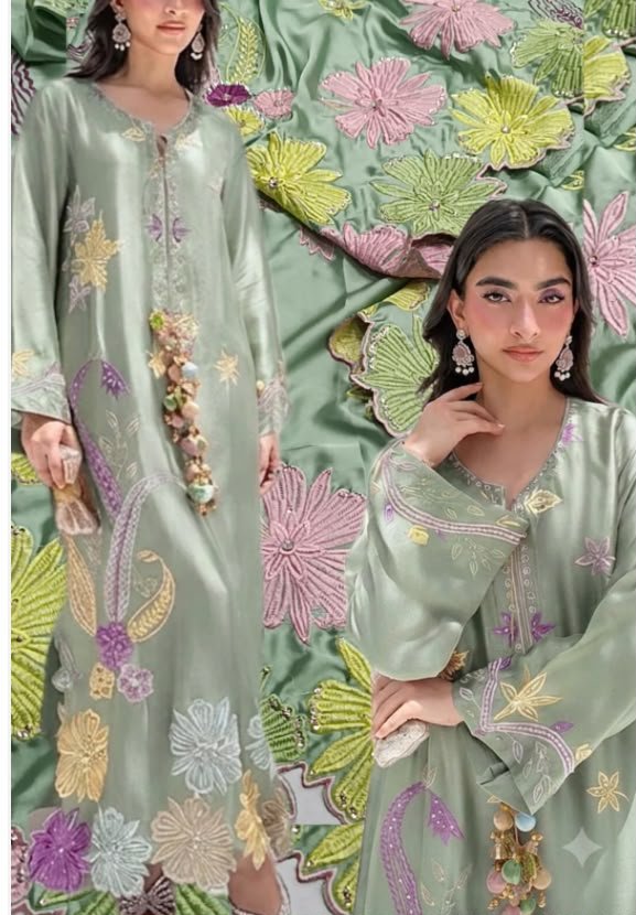 Cotton Candy Pista Silk Kaaftan Dress