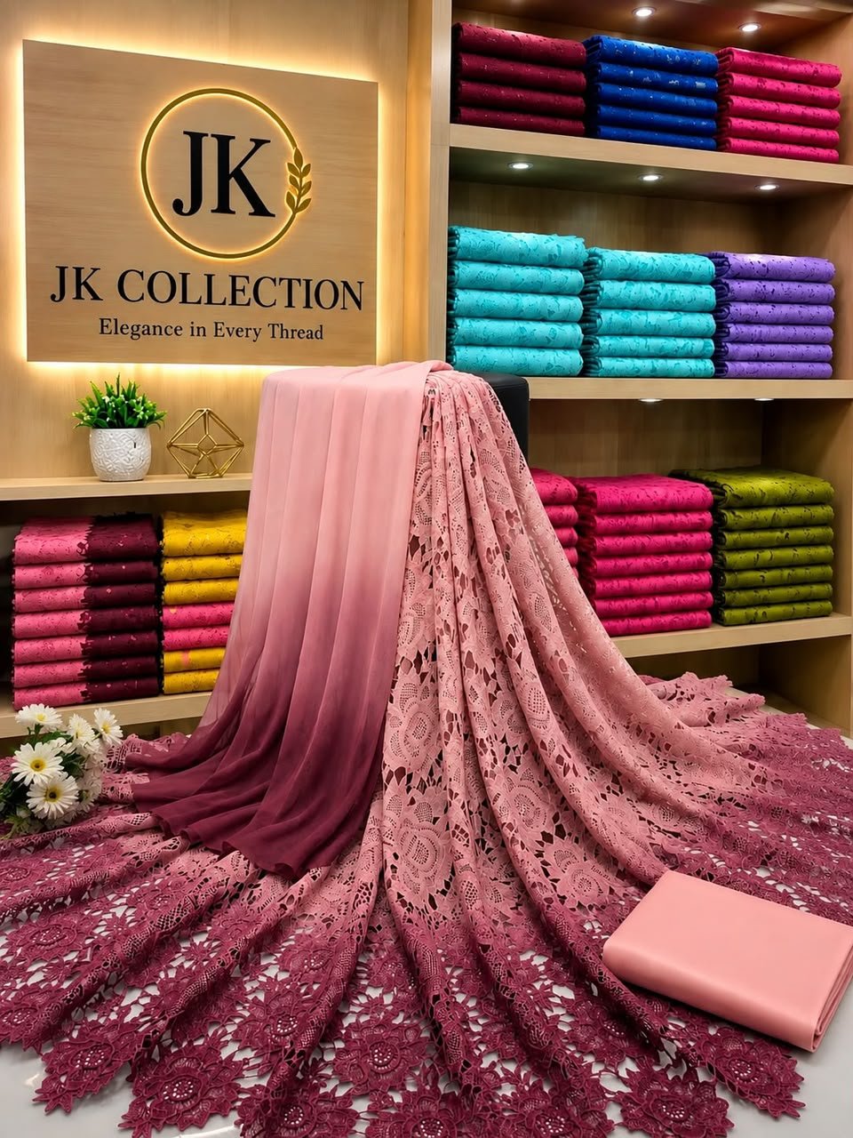 4 Piece Unstitched Cutwork Suit